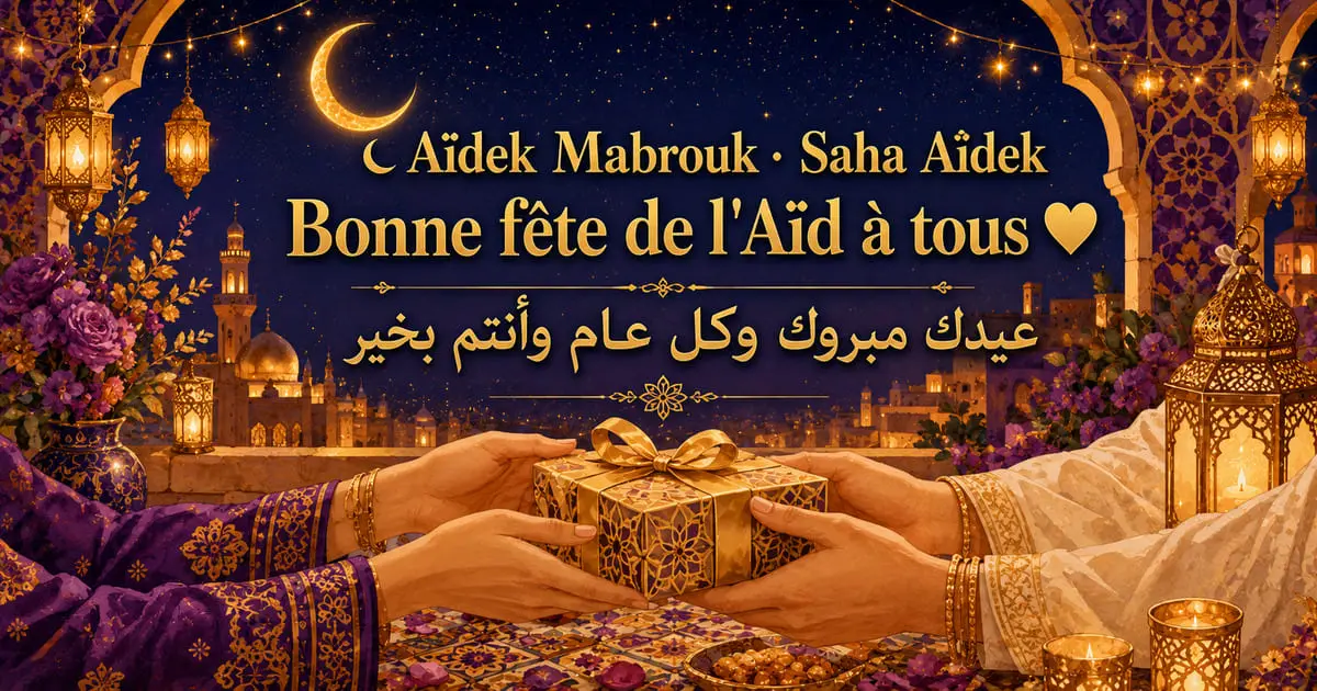 Aïdek Mabrouk — message bonne fête de l'Aïd, SMS et vœux Aïd el-Fitr et Aïd el-Kébir en français et en arabe